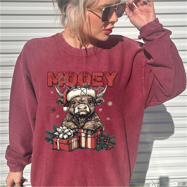 Mooey Christmas Maroon Corded Sweatshirt