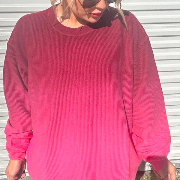 This Is As Merry As I Get Ombre Maroon to Pink Corded Sweatshirt