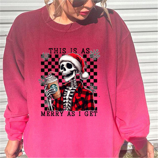 This Is As Merry As I Get Ombre Maroon to Pink Corded Sweatshirt